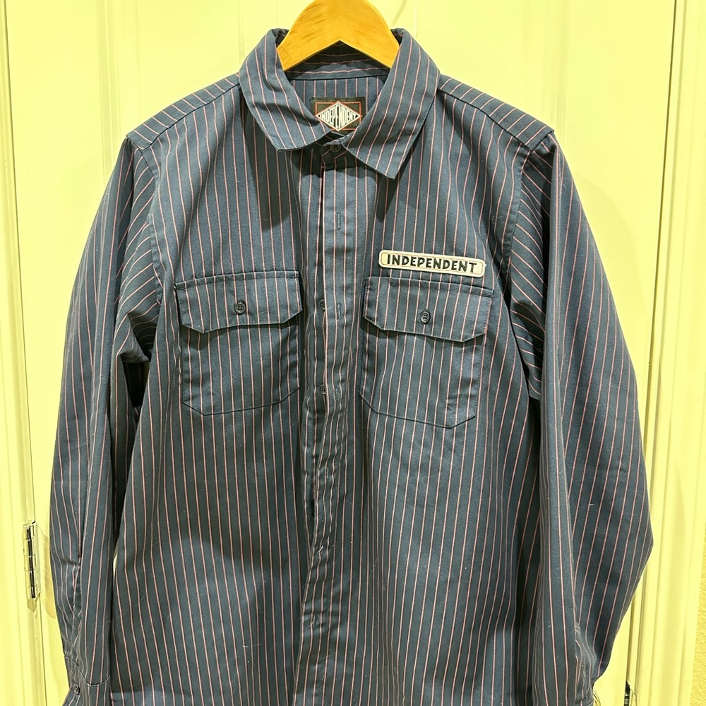 Independent Men's Blue Stripe Mechanic long sleeve button up shirt